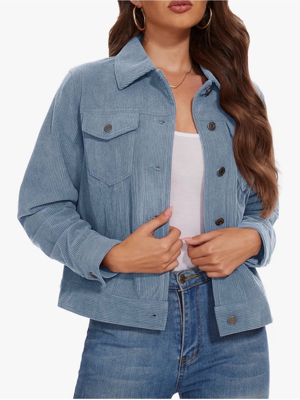 A453 Sidefeel Light Blue Corduroy Jacket - Cropped Button Down Shacket 2X NWT